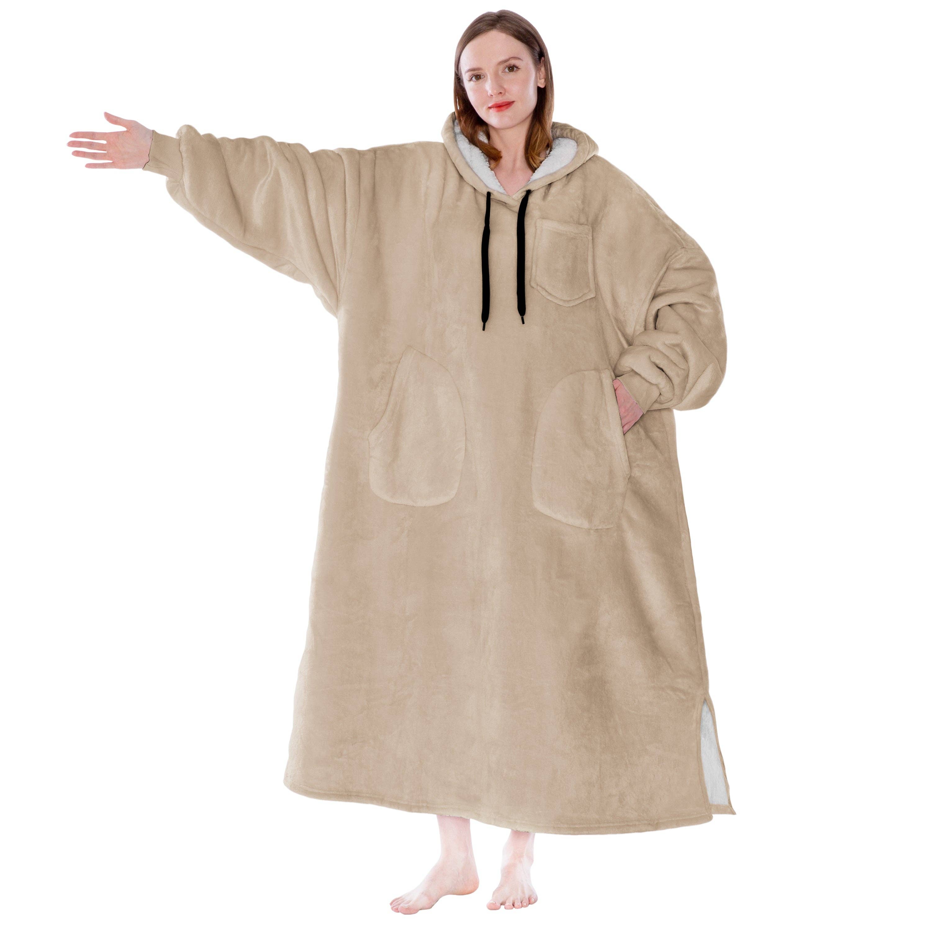 Pavilia - Wholesale Hoodie - Women's - Chest Pocket Sherpa Hoodie Blanket - Patch Pocket (Regular / Long)159