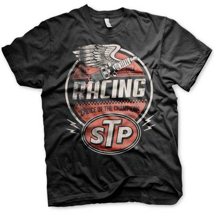 Black STP Vintage Racing T-shirt for wholesale on Faire0
