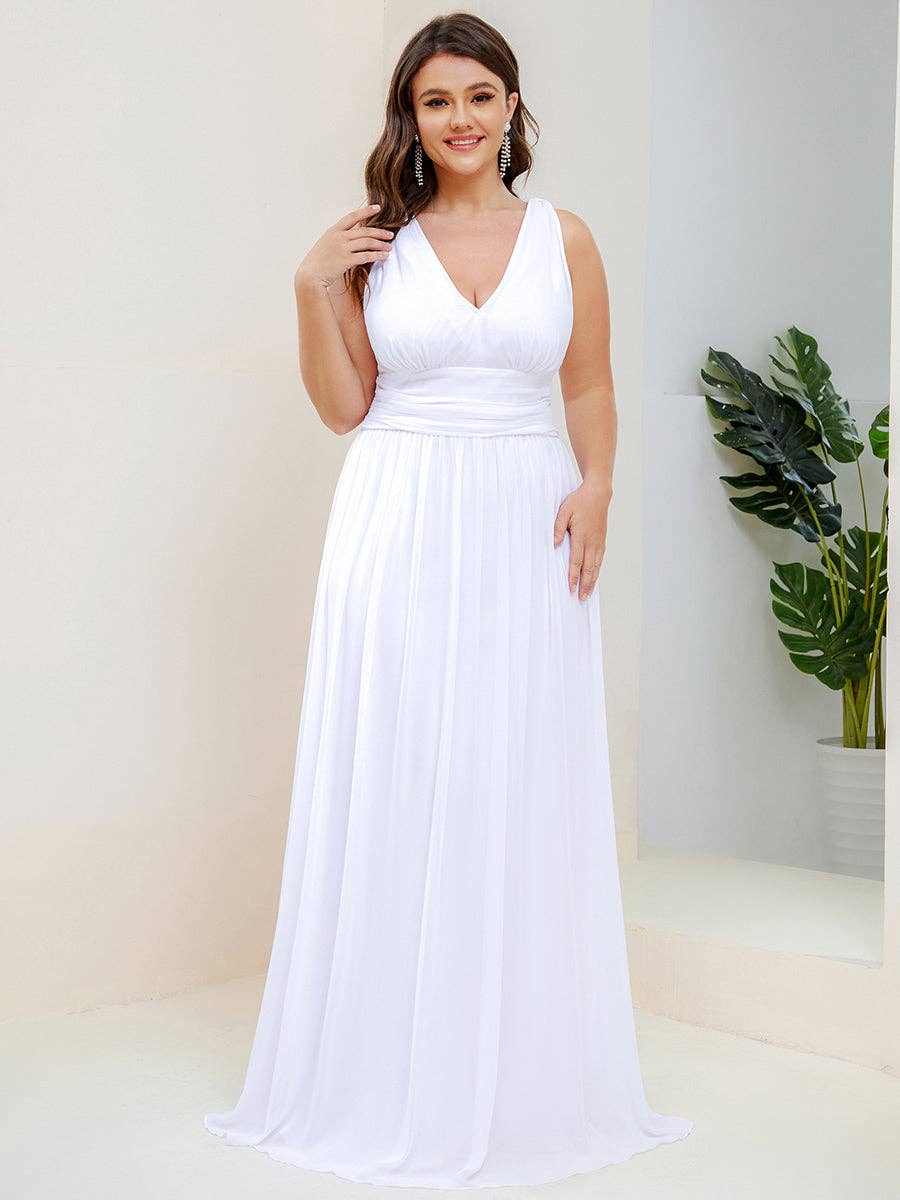Ever-Pretty - Wholesale Formele jurk - Dames - Maxi avondjurk in plusmaat met dubbele V-hals56