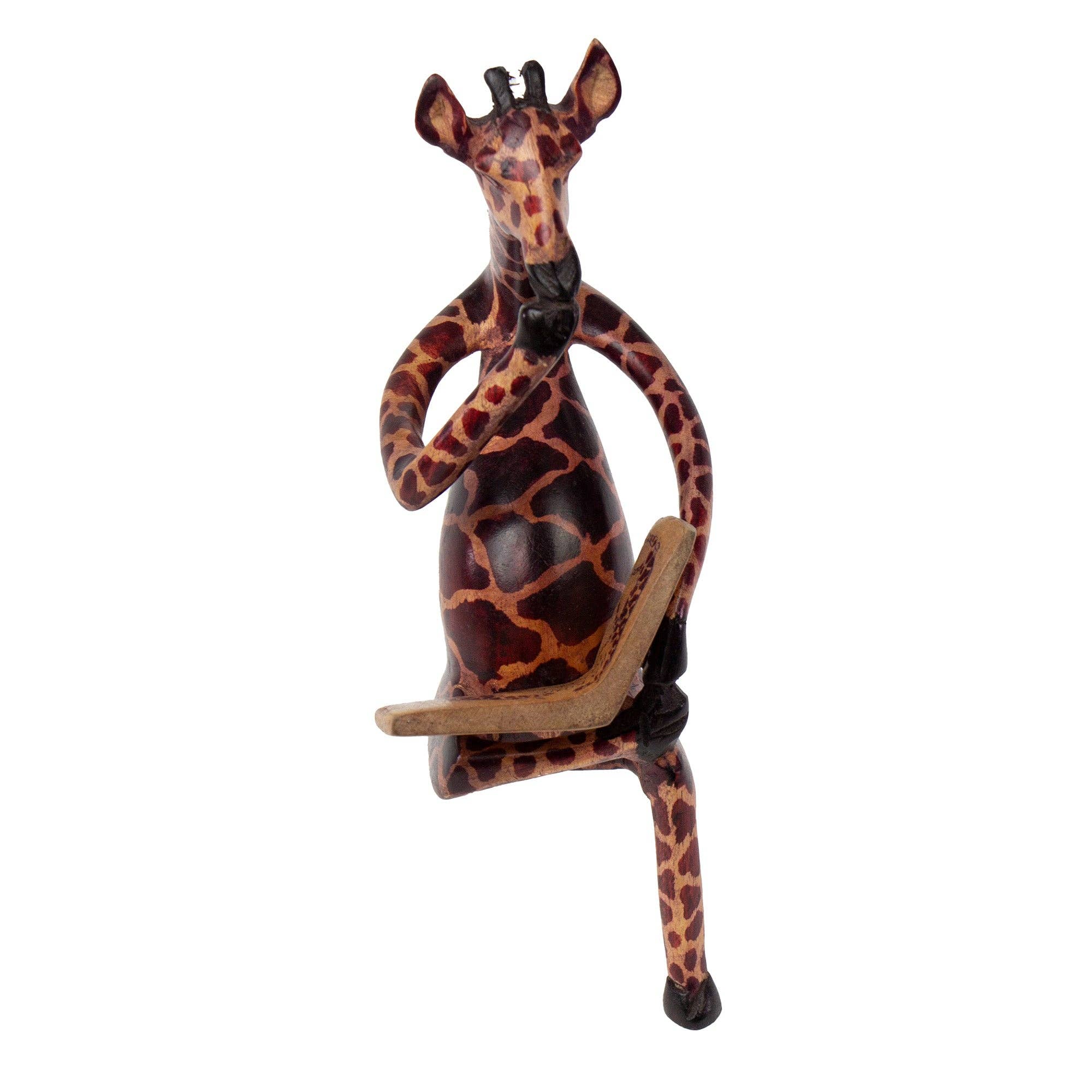 Global Crafts – Großhandel Dekofigur – Regaldekor aus geschnitztem Holz mit denkender Giraffe2