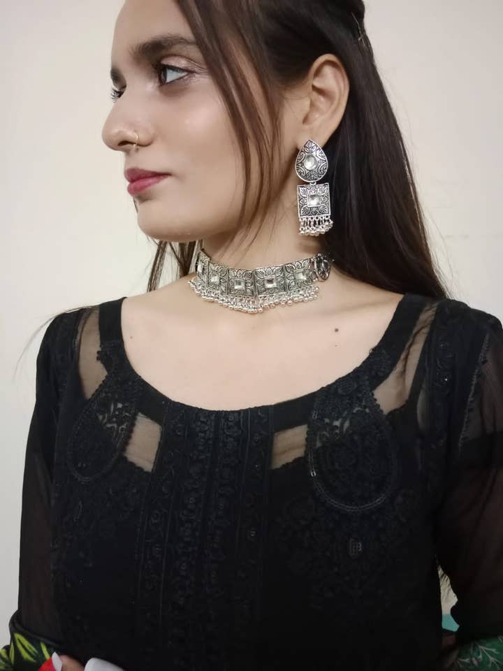 Ensemble de bijoux Silver Tribal Mirror, ensemble de bijoux ethniques en argent pour la vente par vintarust