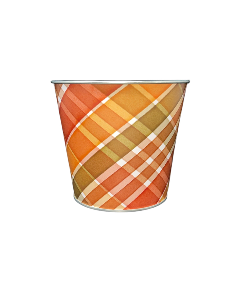 Thompson Wholesale - Wholesale Plant Pot - Fall Plaid Round Metal Pots -- 12 Piece Set0