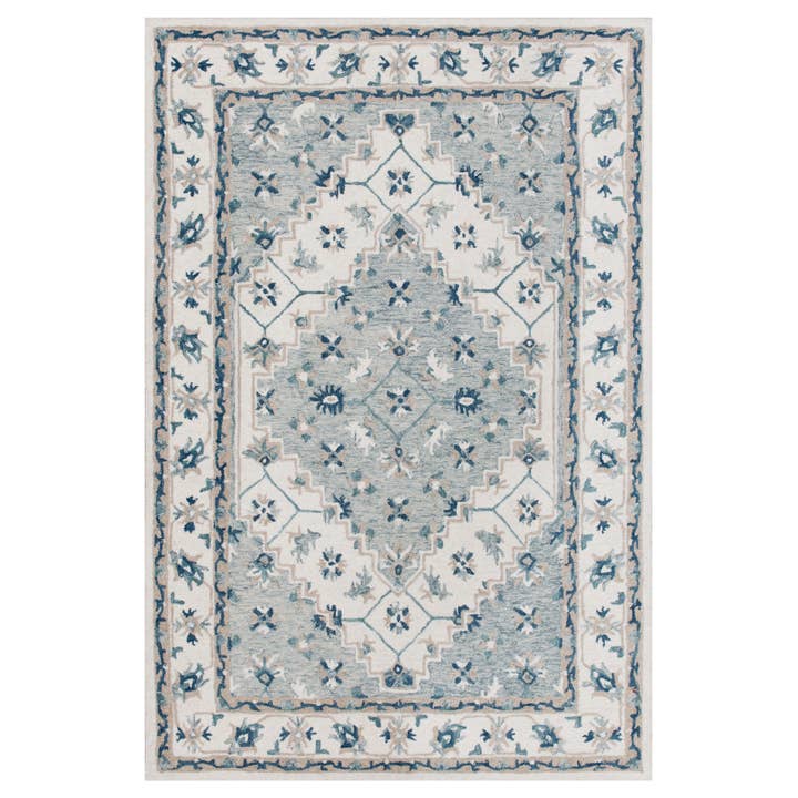 Traditional Gray/ Ivory Floral Organic Wool Indoor Area Rug for wholesale by LR Home