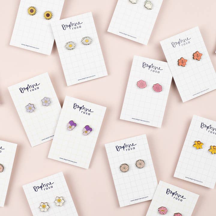 Wooden Birth Flower Earrings for wholesale by DaphneRosa