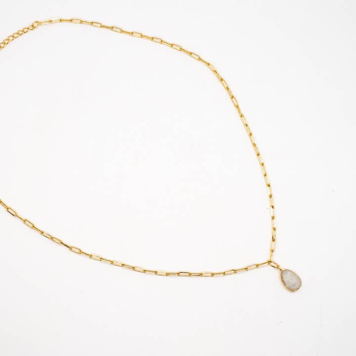 Baizaar - Wholesale Pendant/Charm Necklace - Paperclip Necklace w/ Stone - Labradorite, Moonstone, Onyx