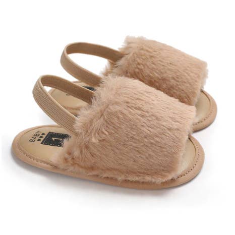 Baby Fuzzy Slippers - Brown for wholesale by Bodoke Kids Boutique