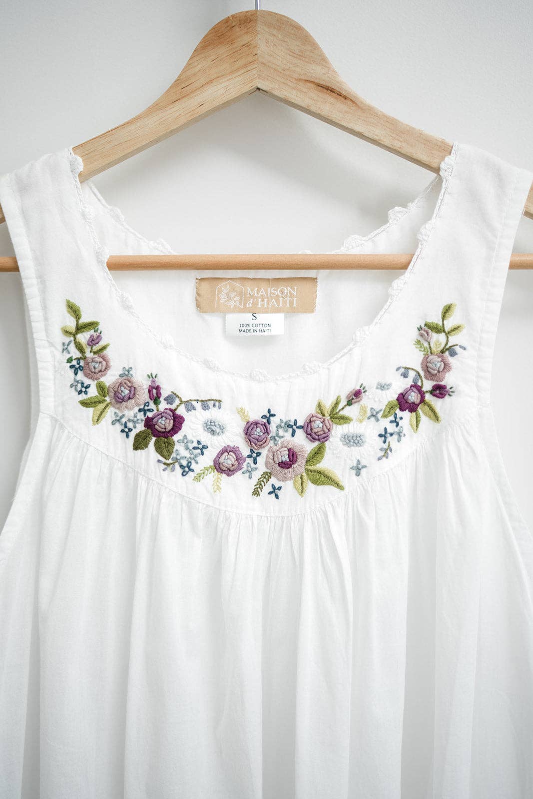 Maison d' Haiti - Wholesale Nightgown - Women's - Floral Embroidered Cotton Nightgown - Purple Rosebuds