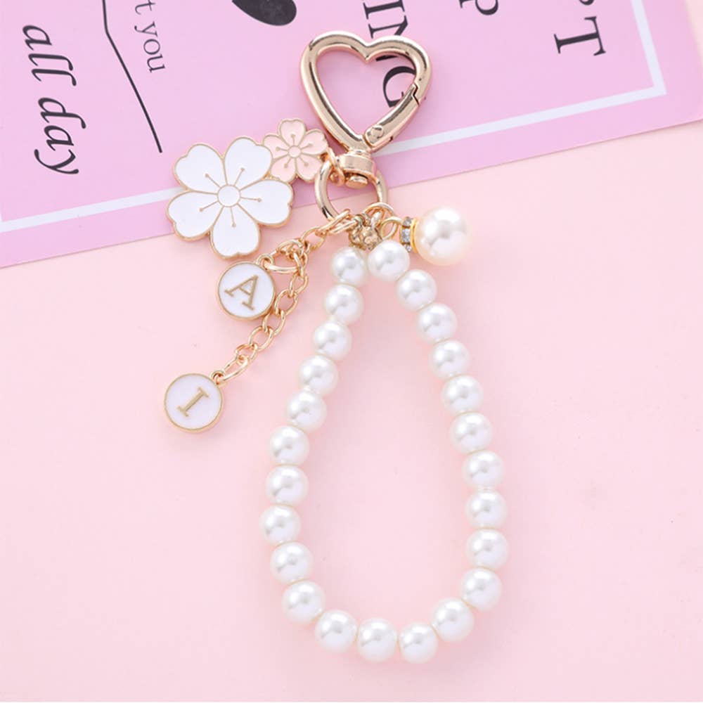 Blanc Porte-clés Fleur Bicolore en Alliage et Perle en vente sur Faire2