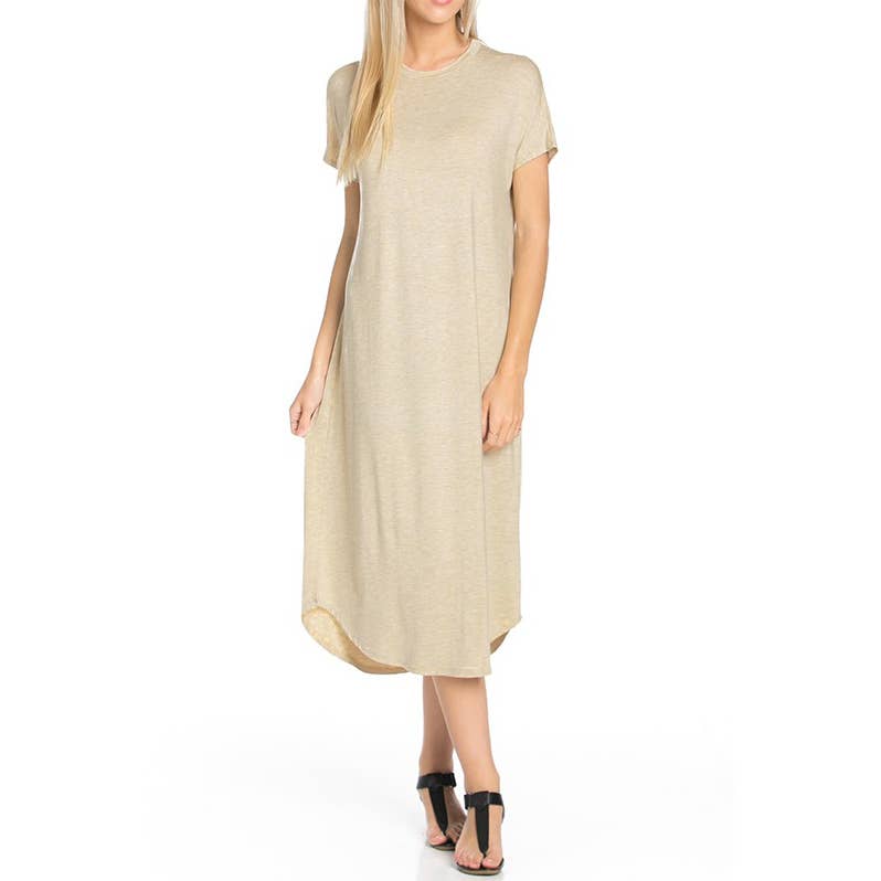 Azules Clothing - Wholesale Dress - Women's - ADM-8252RS Loose fit Crew Neck Hem Midi Dress44