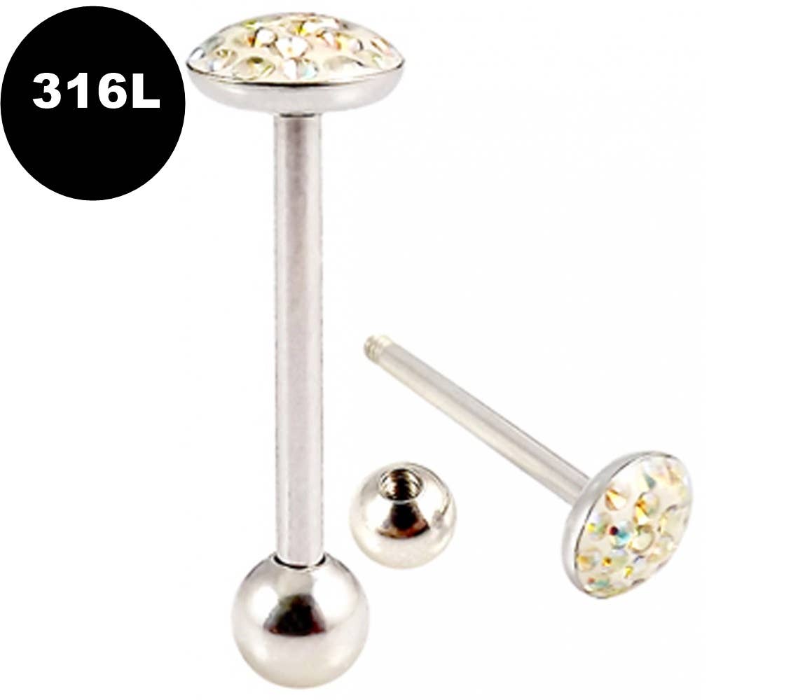 Bodytrend – wholesale Tongue ring – Flat Tongue Barbell & Epoxy Coated Multiple CZ Crystal-316L1