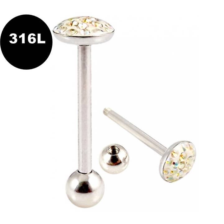Bodytrend – wholesale Tongue ring – Flat Tongue Barbell & Epoxy Coated Multiple CZ Crystal-316L1