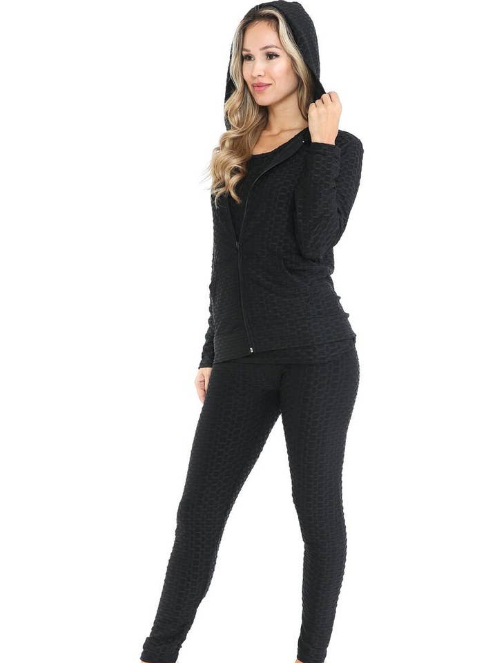 Ensemble de 3 leggings Scrunch Butt, débardeur et veste à capuche pour la vente par USA Fashion