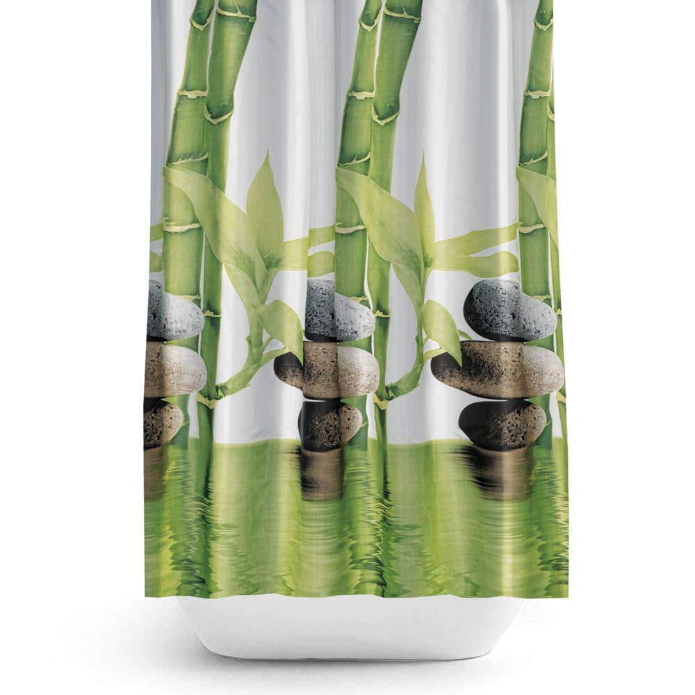 TROPIK HOME - Wholesale Shower Curtain - Bamboo and Stones, Extra Long Fabric Bathroom Shower Curtain0