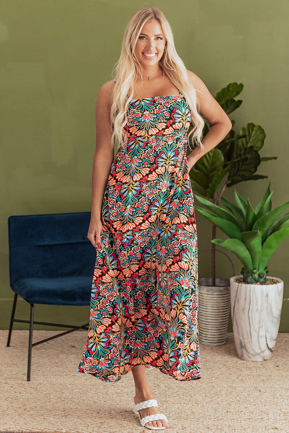 Multicolorido Vestido Maxi Floral Boho de Cintura Alta Danielle para venda a revendedores na Faire3