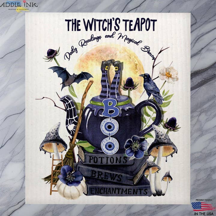 Torchon à vaisselle d'Halloween Witch's Teapot Potions & Brews pour la vente par ADDLE iNK