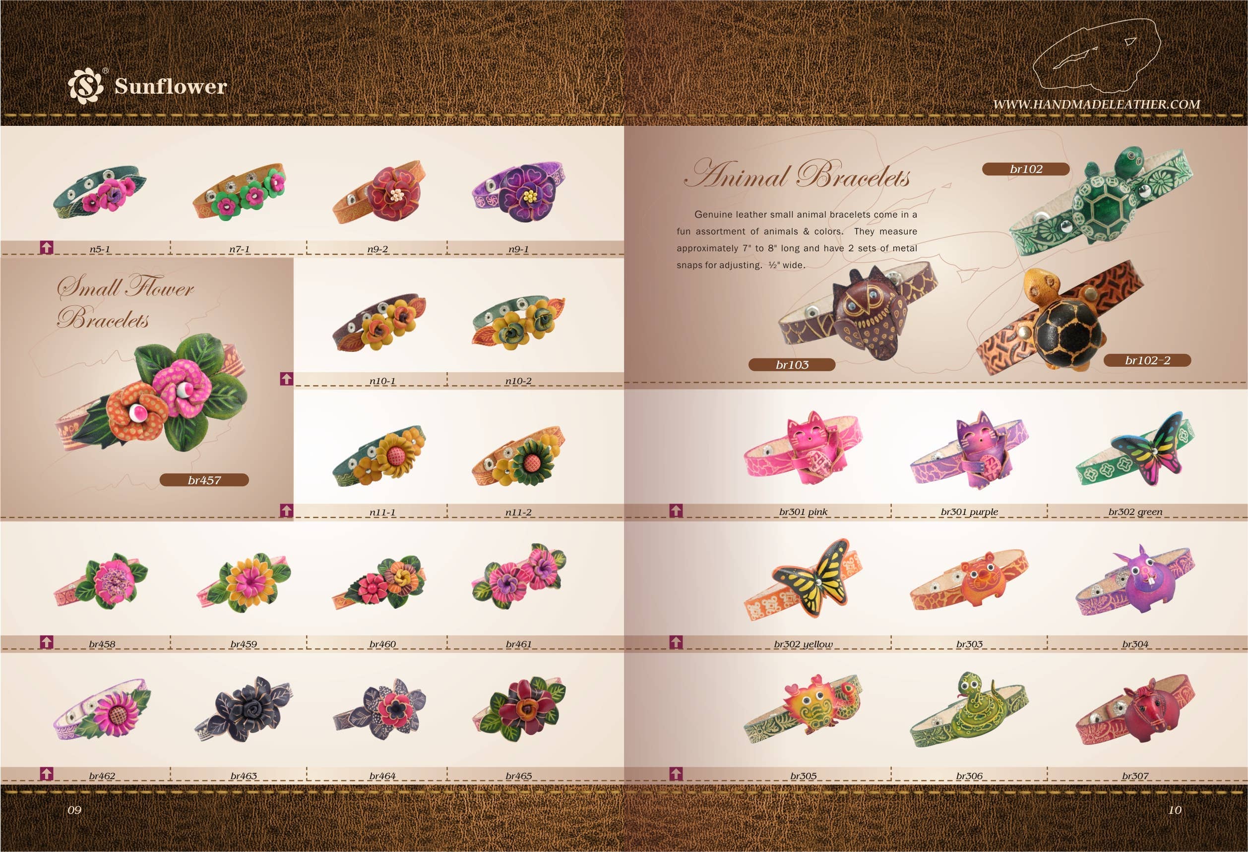 Sunflower Handmade leather inc - Vendita all'ingrosso Bracciale a polsino - 144 Braccialetti con Piccoli Fiori assortiti con un espositore in legno4