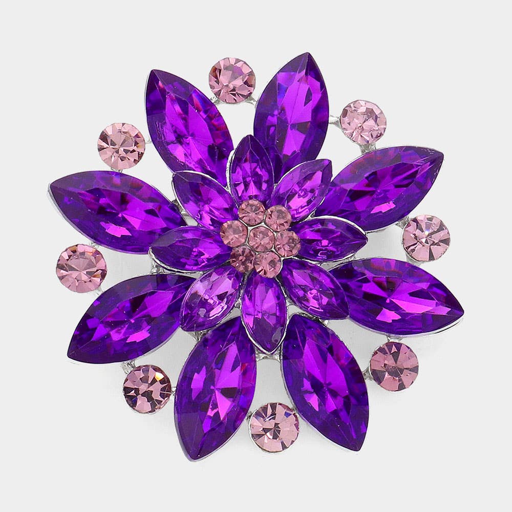Sensibling Corp. - Wholesale Brooch - Marquise Stone Accented Flower Pin Brooch
10