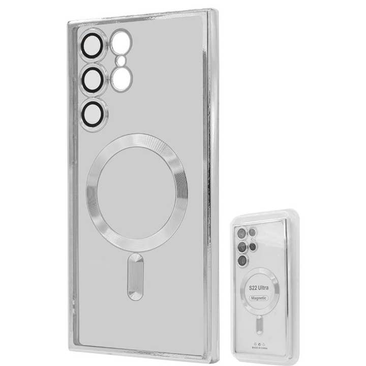 Étui en TPU S22 Ultra avec aimant métallique, vente en gros, argent pour la vente par Mighty Wireless