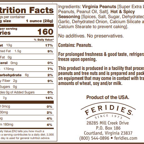 FERIDIES - Wholesale Nuts - 9 oz. Hot & Spicy Virginia Peanuts1