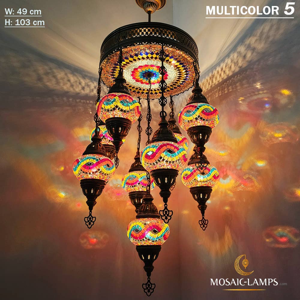 Mosaic Lamps – Großhandel Kronleuchter/Hängeleuchte – 9+1 türkische Kronleuchter mit gemischtem Globusmosaik, gemischte Siedlung20