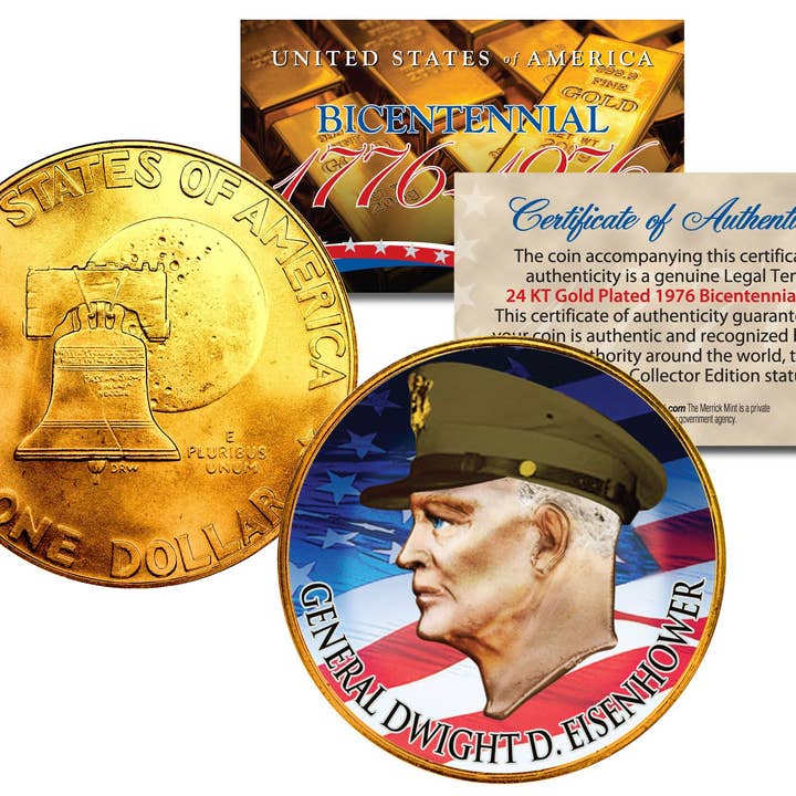 General Dwight D. Eisenhower Colorized 1976 Ike Dollar US Coin 24K guldpläterad - Snabb och gratis frakt till US. för wholesale av The Merrick Mint