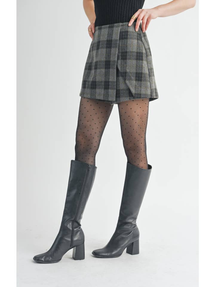 Sage The Label - Wholesale Skort - Women's - Bold Move Overlap Skort: CHARCOAL MULTI
