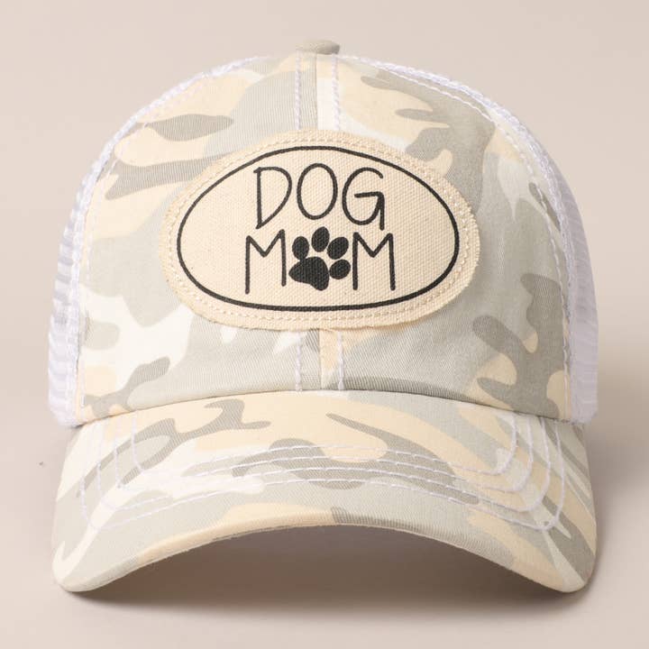 Fashion City - Wholesale Baseball Cap - Women's - Dog Mom Canvas Patch Mesh Back Baseball Cap