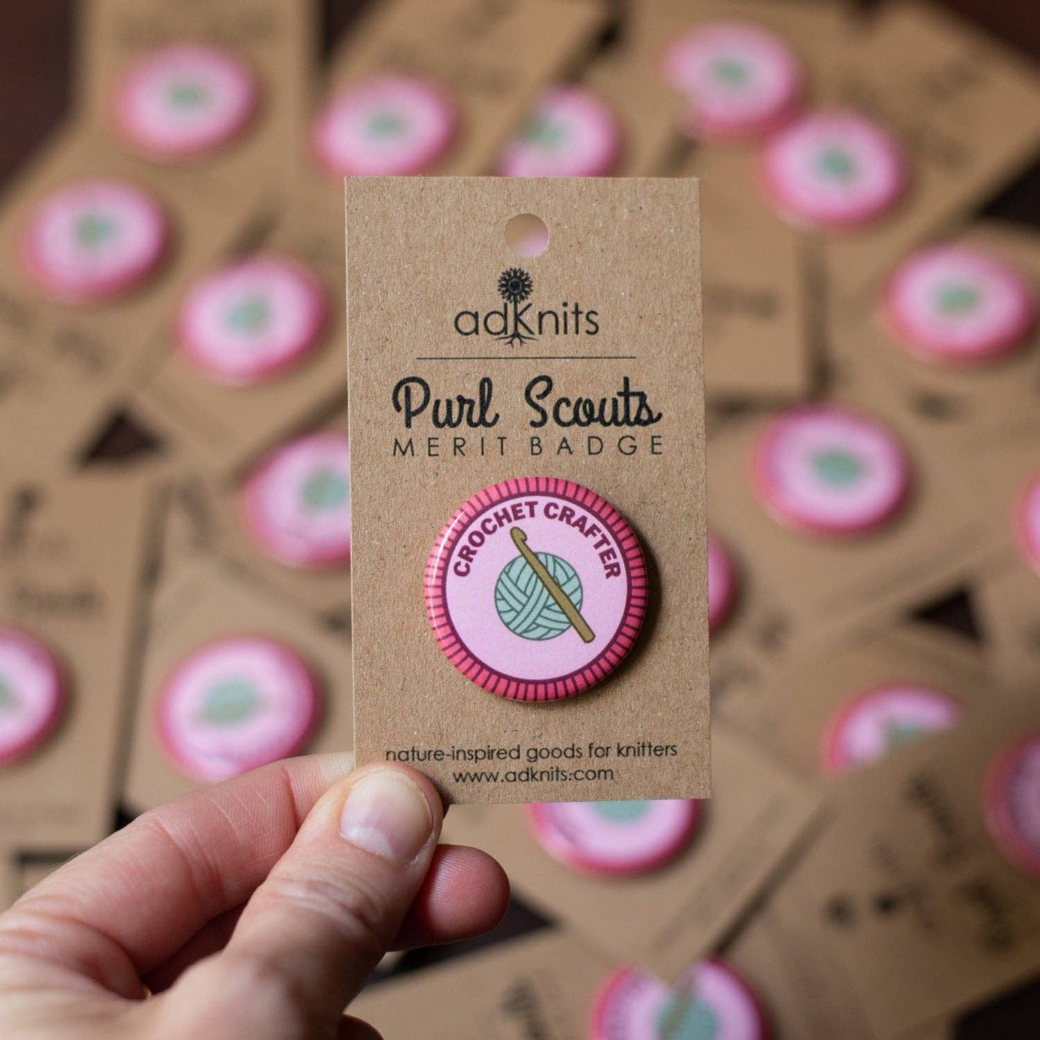 Camp Stitchwood - Wholesale Lapel Pin/Button - Crochet Crafter Crocheting Merit Badge2