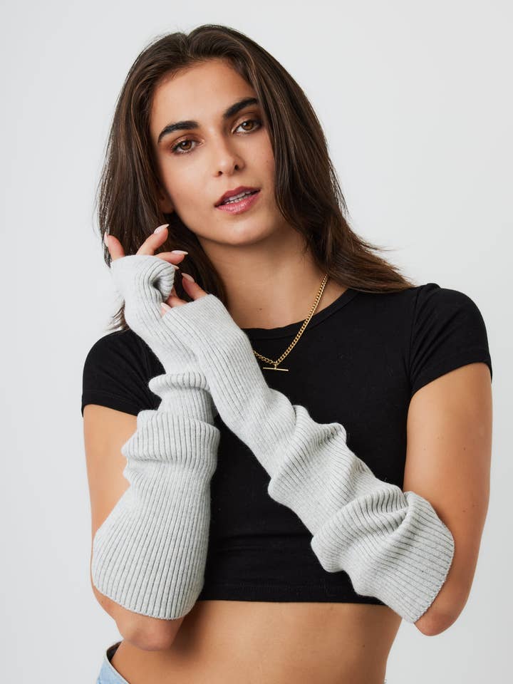 Ribbed Arm Warmers in Grey for wholesale by My Accessories London