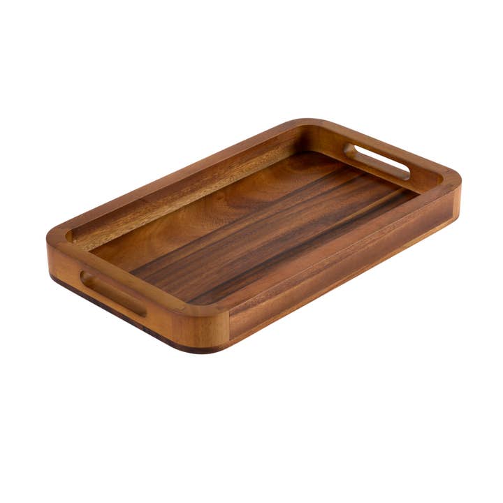Plateau de service rectangulaire moyen en bois d'acacia, fond solide pour la vente par Kalmar Home