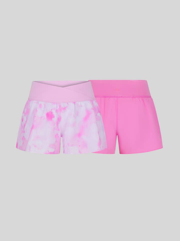 Lot de 2 shorts hybrides croisés pour filles avec culotte intérieure pour la vente par 90 Degree by Reflex & Yogalicious