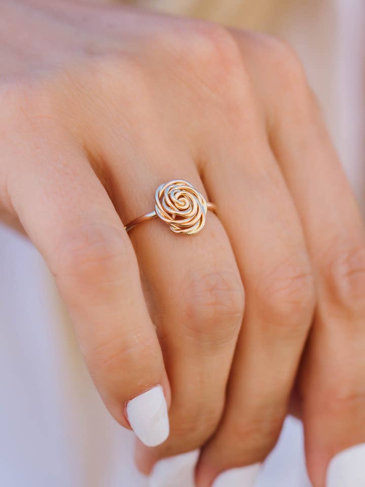 Sterling Silver or 14KT Gold-Filled Rose Band Ring for wholesale by Everly Made