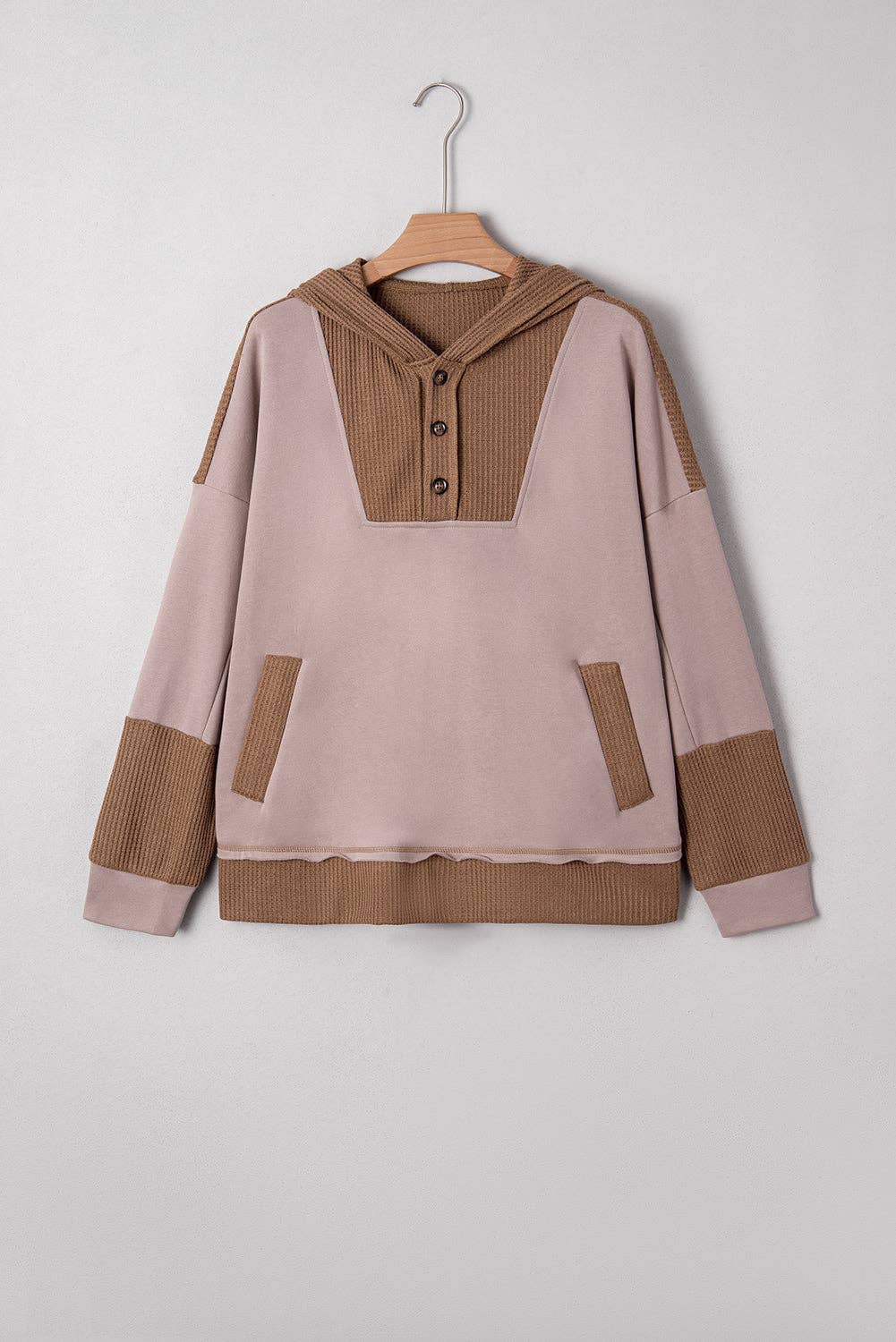 Goat Oversize Waffle Patchwork Exposed Seam Casual Hoodie for wholesale on Faire