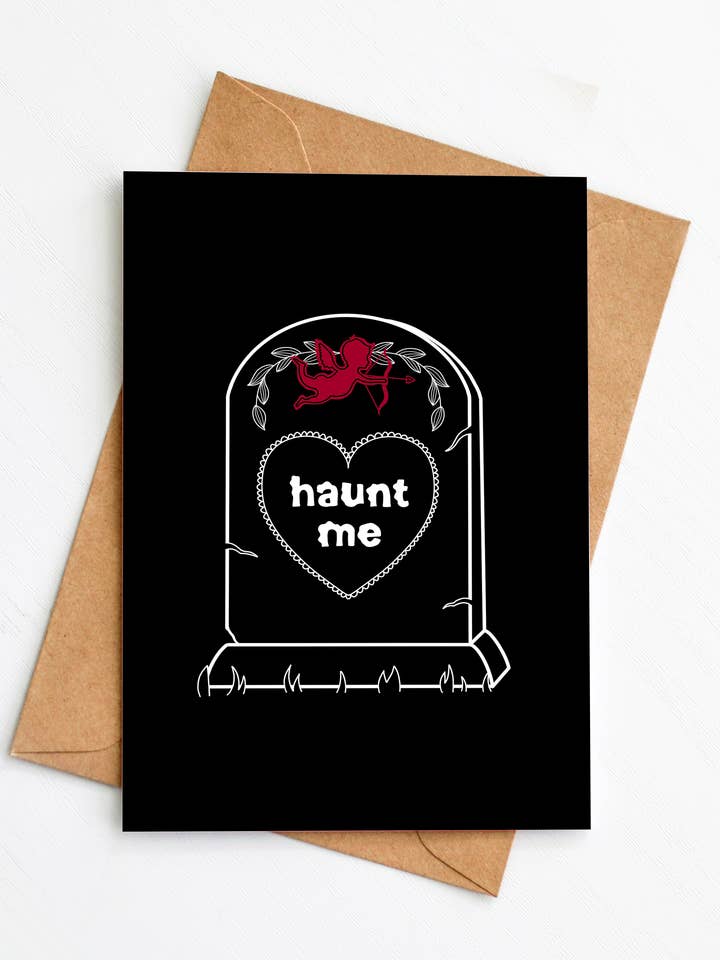 Haunt Me - Valentine's Day Card, Spooky Card, Gothic Card for wholesale by Honey Bunch Lettering