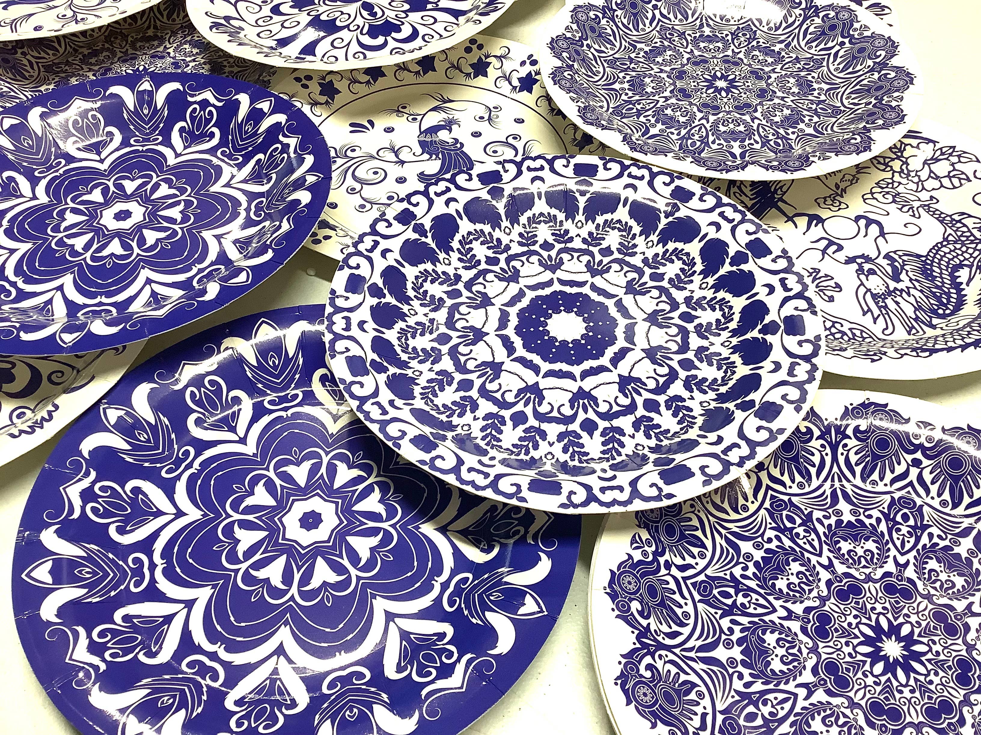 All Little Cute Things - Wholesale Disposable plate - Blue and White Assortment Chinoiserie Plates Cake Dessert