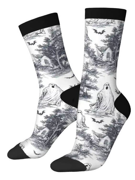 Nieuwigheidssokken - Spook Toile de Jouy voor wholesale door Witchwood Bags