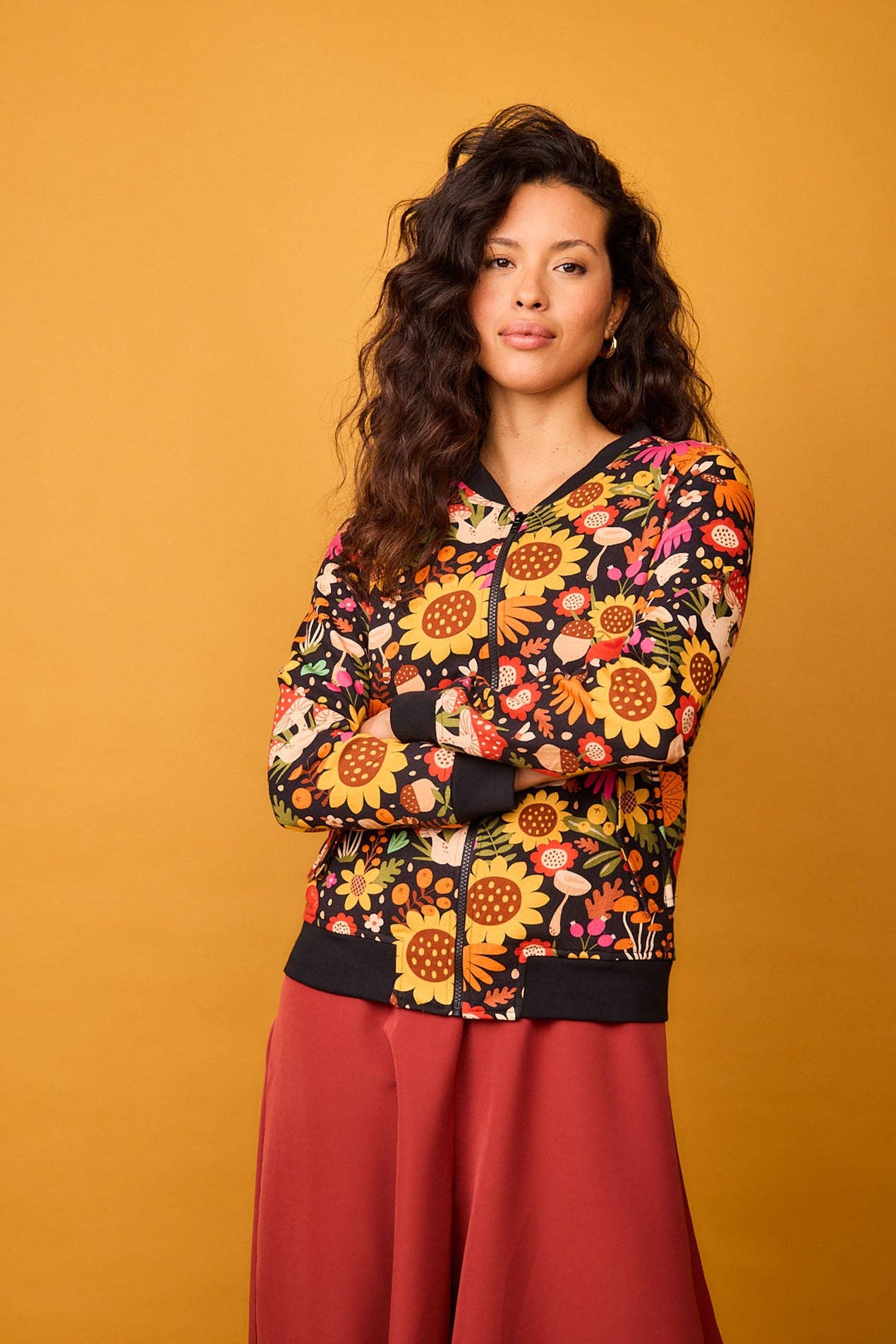 Smile - Wholesale Bomber Jacket - Women's - White Sunflower Forest Bomber2