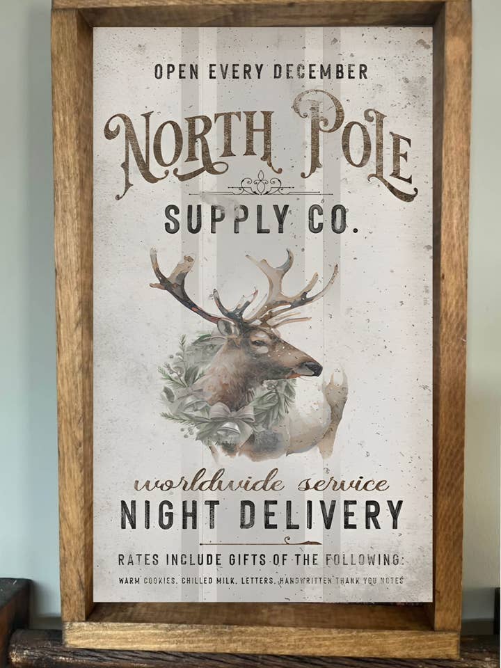 North Pole Supply Farmhouse Sign for wholesale by Stir Crazy Signs