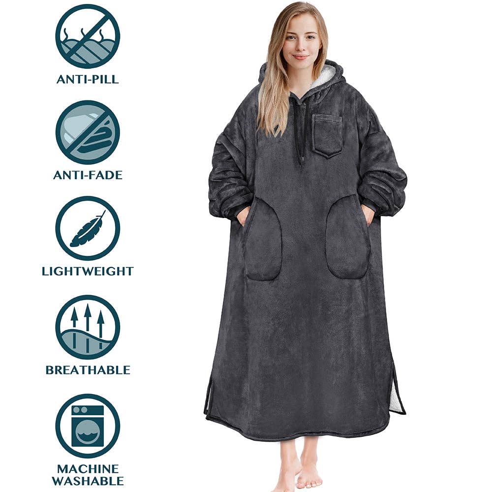 Pavilia - Wholesale Hoodie - Women's - Chest Pocket Sherpa Hoodie Blanket - Patch Pocket (Regular / Long)121