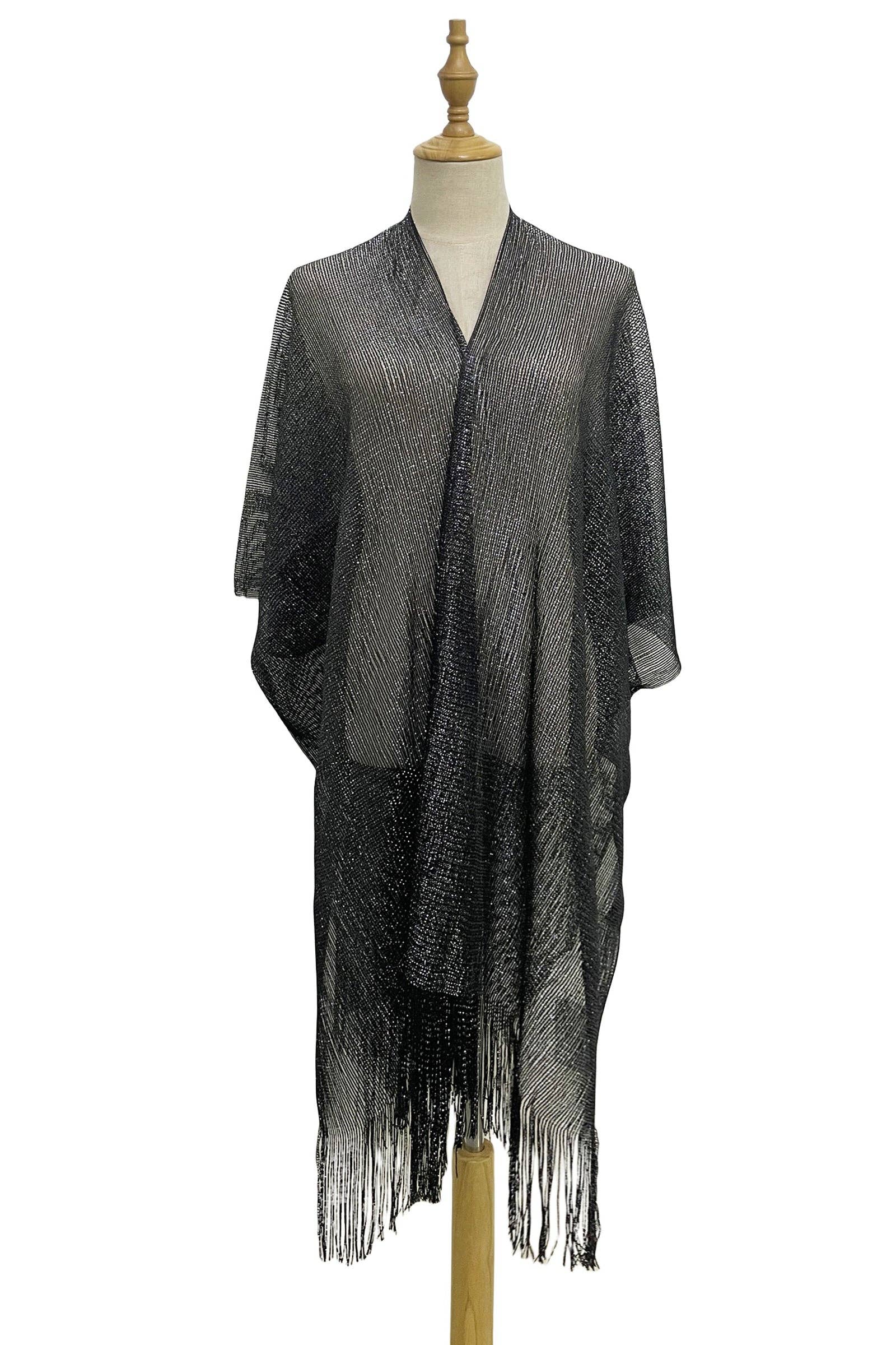 Fashion Scarf World – wholesale Swim cover-up – Women’s – Metallic Thread Tassel Edge Kimono / Coverup9