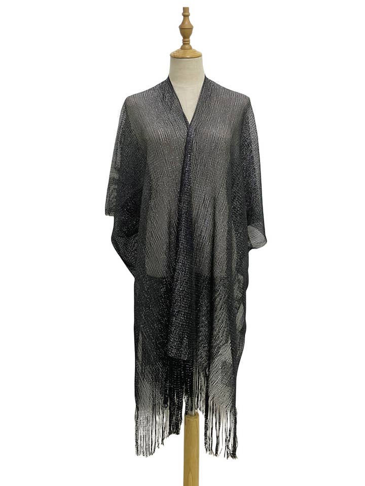Fashion Scarf World - Wholesale Swim Cover Up - Women's - Metallic Thread Tassel Edge Kimono / Coverup9