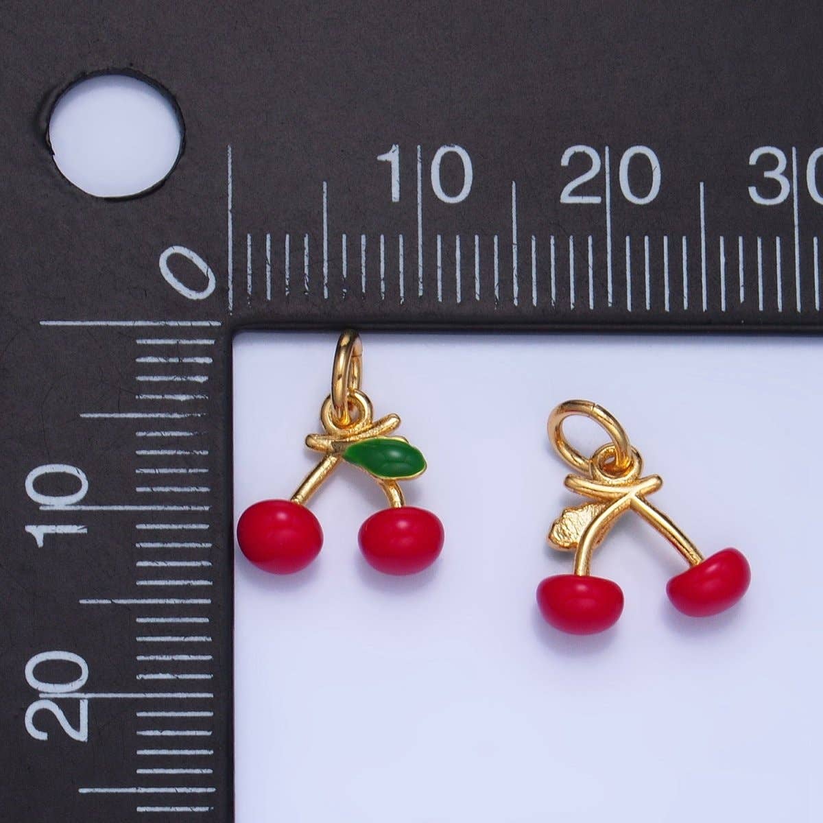 Aim Eternal - Wholesale Individual Charm/Pendant - 24K Gold Filled Cherry Fruit Enamel Mini Multidimensional Charm | W0571