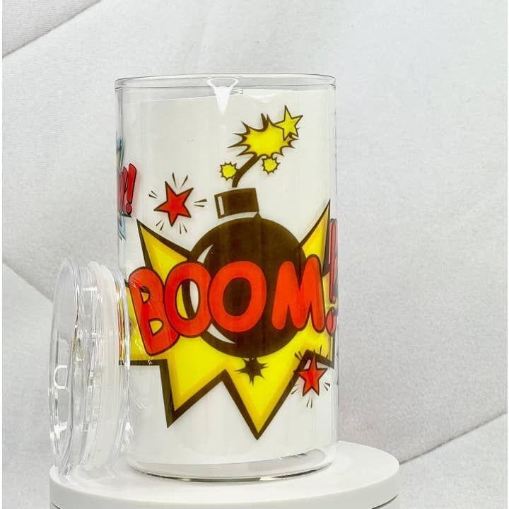 Astro Bettie - Wholesale Drinking Glass/Cup - BOOM Goes the Dynamite Glass with Drinking Lid and Straw