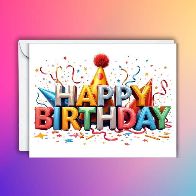 Carte de fête d'anniversaire joyeuse – Audacieuse, colorée et vierge à l'intérieur pour la vente par The Paper Den