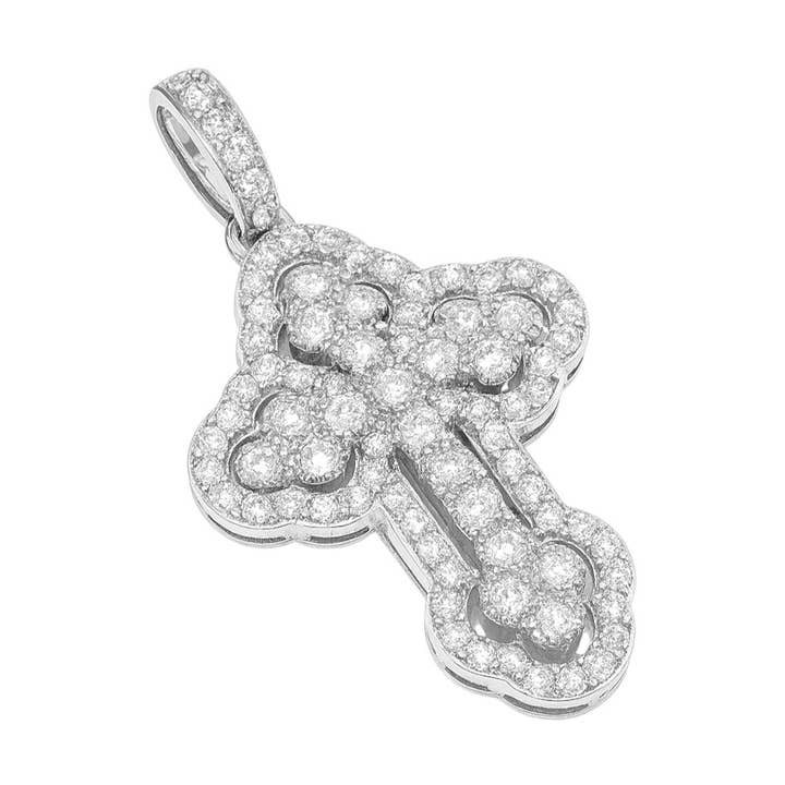 Sterling Silver 0.73 CTW Moissanite Pave Decorative Cross Pendant for wholesale by Atlanta Jewelers Supply