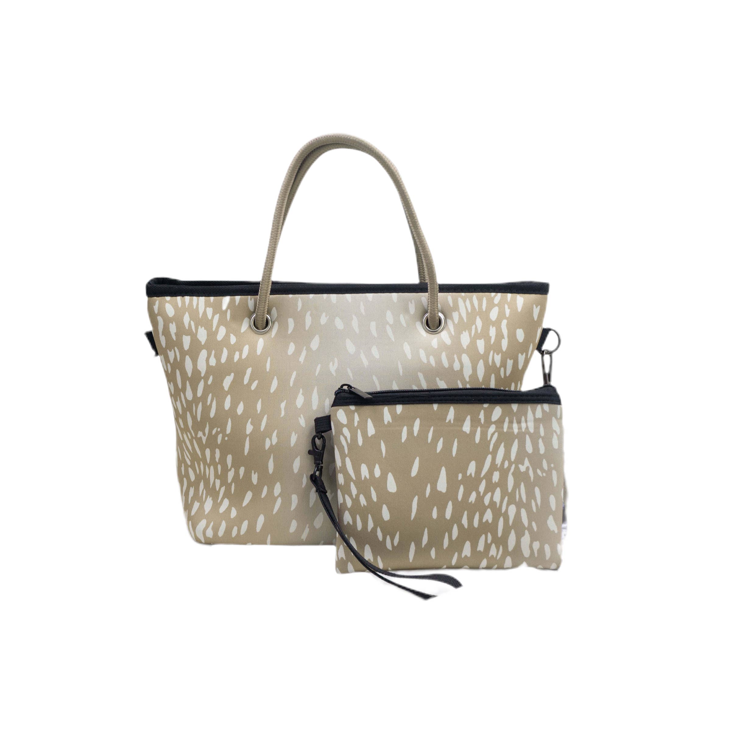 Babs + Birdie - Wholesale Tote Bag - Women's - The Lucia Neoprene Medium Tote - Beige Fawn