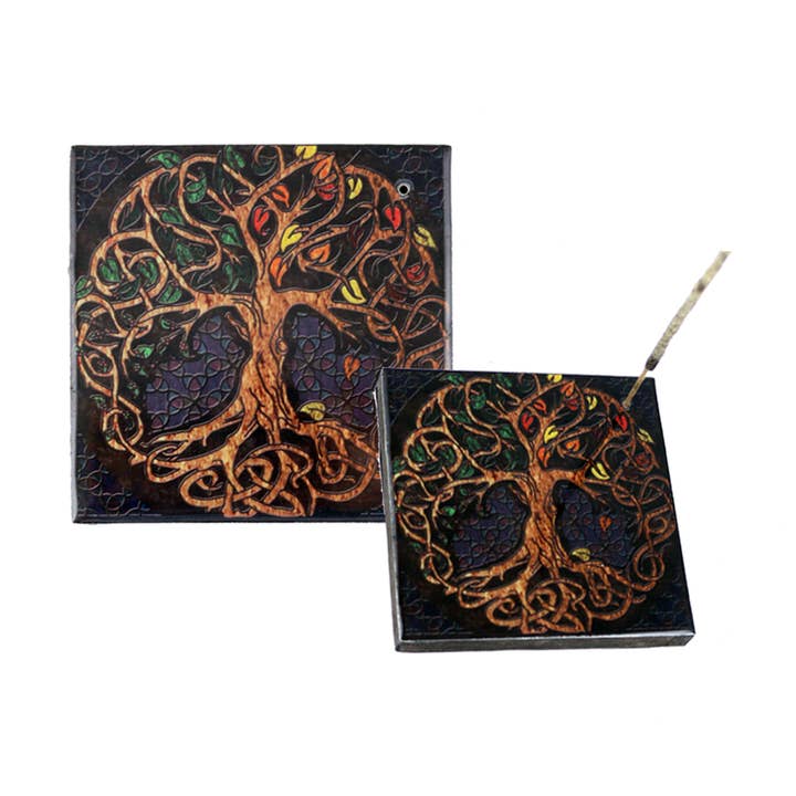Wooden Incense Burner Plate (4 in.) - Tree of Life for wholesale by Designs by Deekay Inc.
