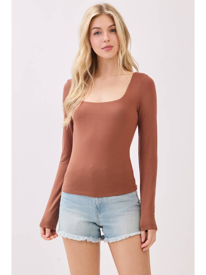 Final Touch - Wholesale Knit Top - Women's - Double Layer Square Neck Long Sleeve Top - VT17109