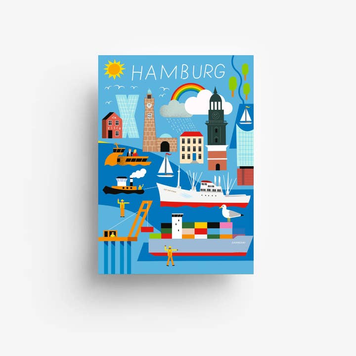 Hamburg Rainbow light blue postcard for wholesale by Human Empire