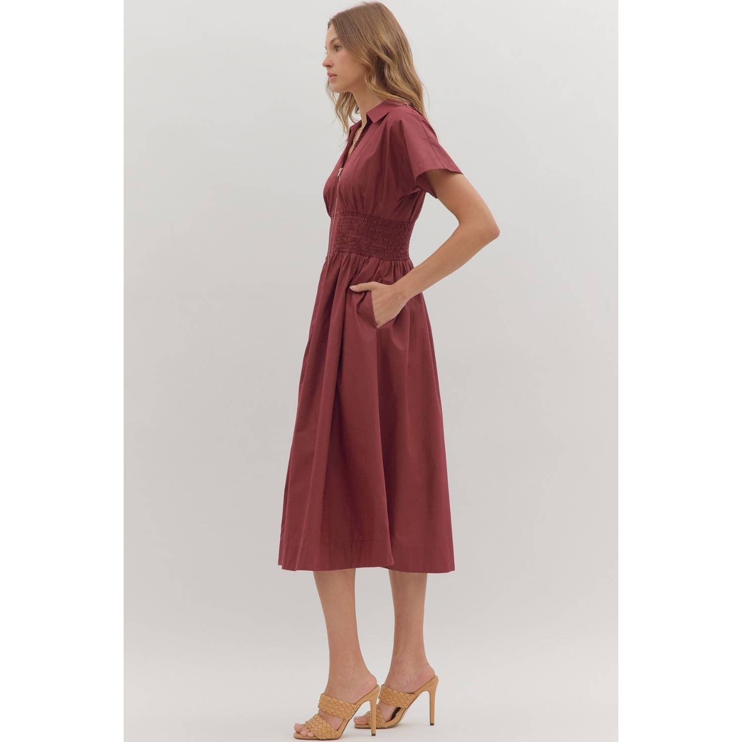 STYLE USA - Wholesale Dress - Women's - Solid short sleeve midi dress 17